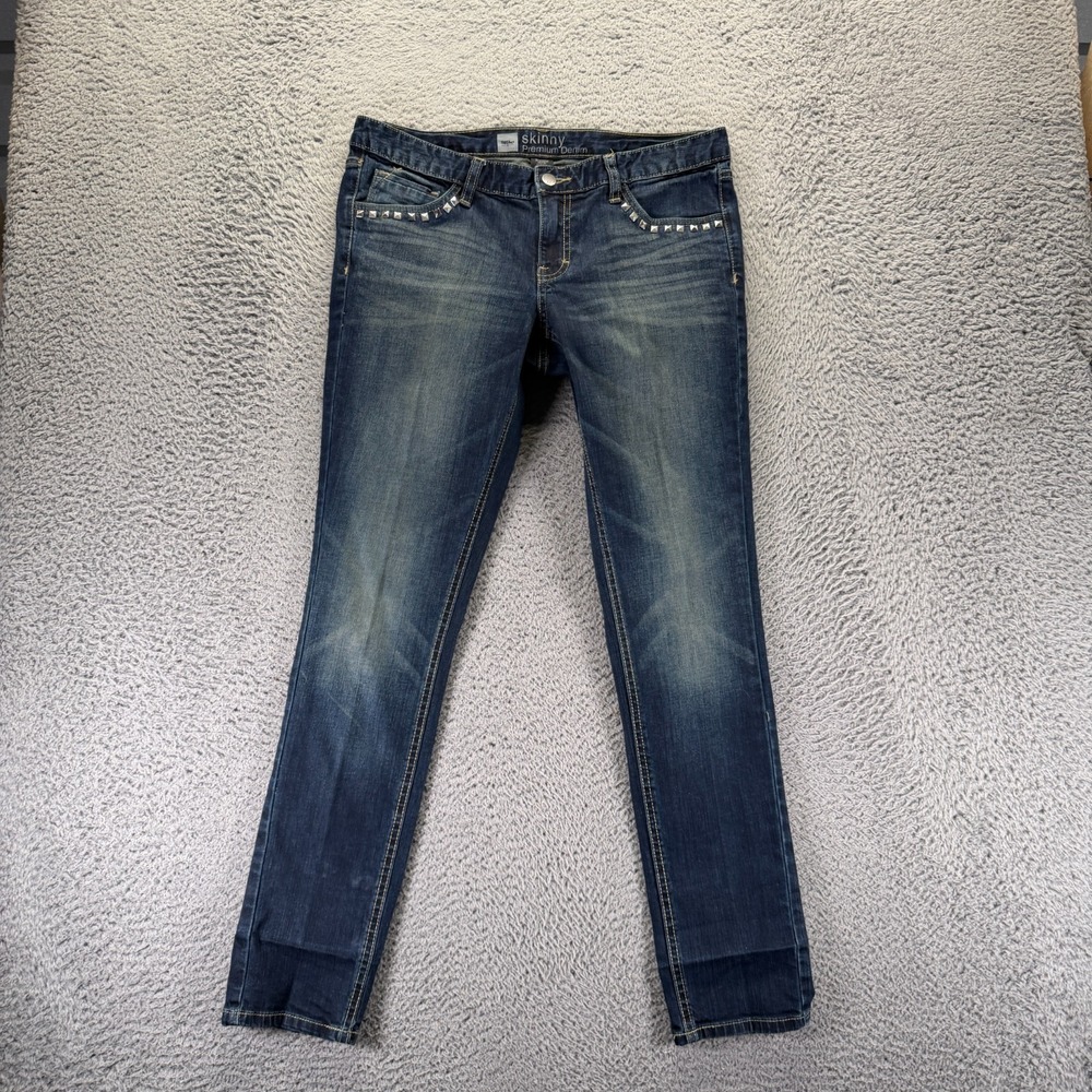 Mossimo‎ Jeans Women's 10 Blue Cotton Denim Skinny Faded Western Studded Stretch